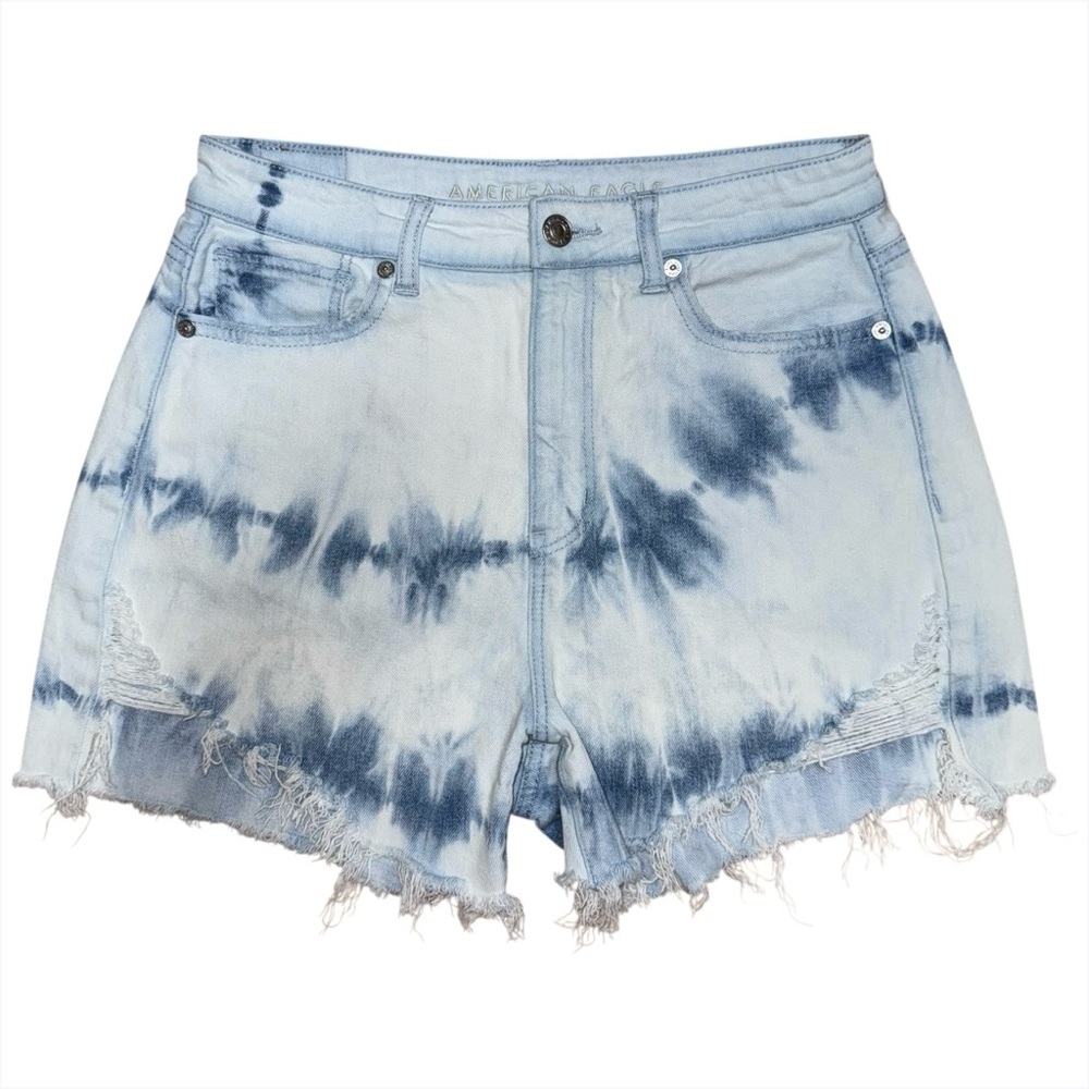 American Eagle Highest Rise Mom Jean Shorts Tie Dye Distressed Women’s Size 4